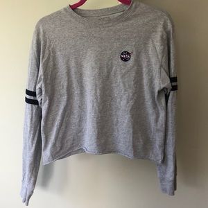 Grey NASA Long Sleeve Crop Top